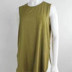 COS NWT Silk Sleeveless Top Tank Top Olive Drape Minimal Pocket Long Tunic Eu M